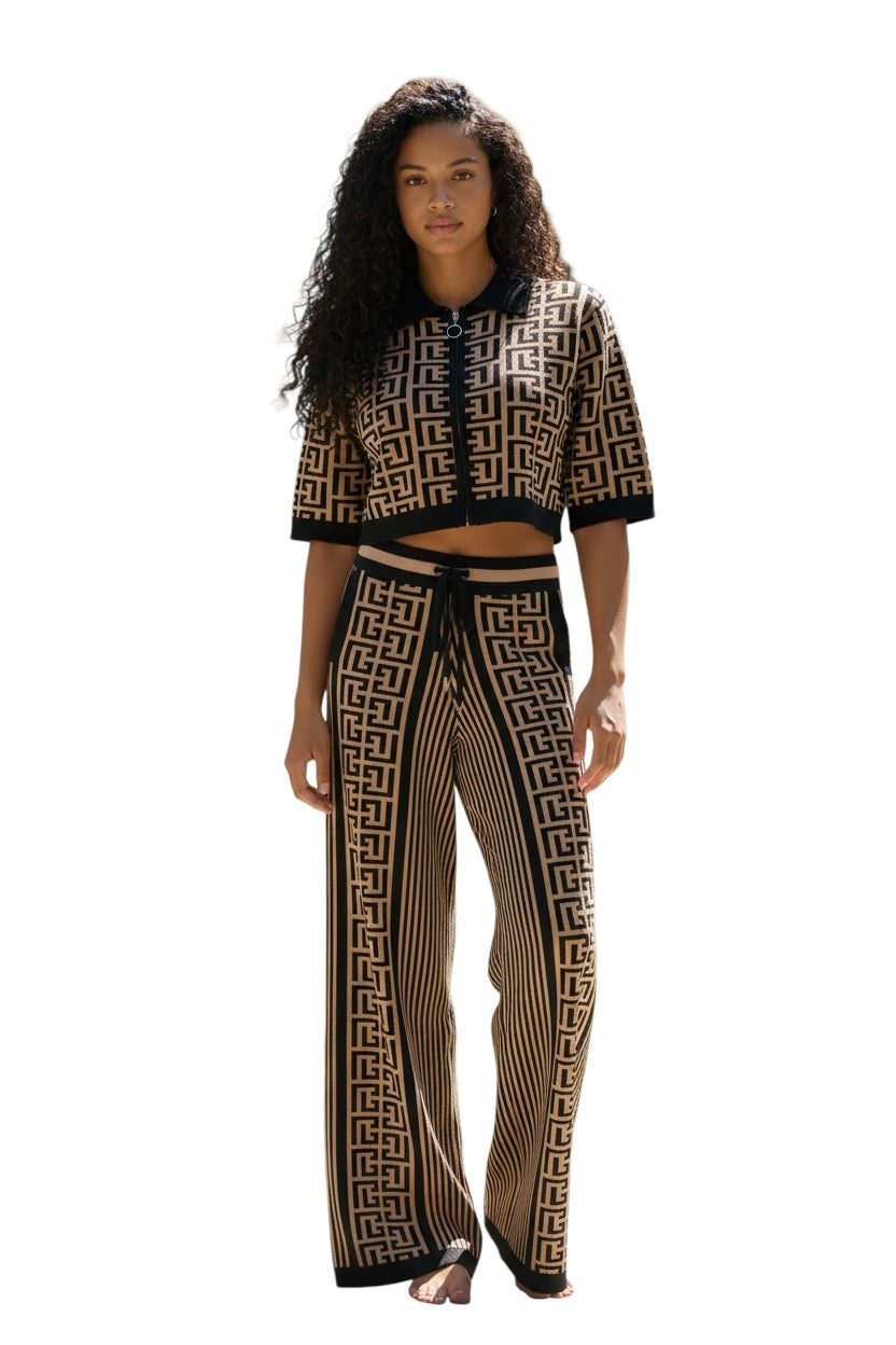 Beige and Black Pants suit