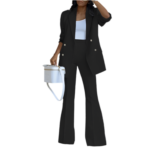 Fashion Solid Color Polyester Button Pants Sets 2 Piece Set