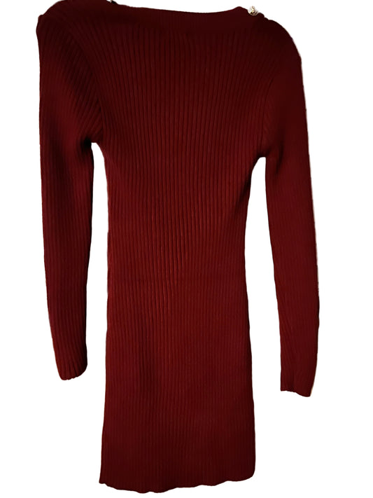 Maroon Long Sleeve Sweater Dress