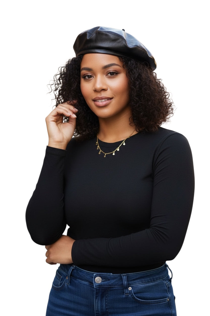 Pleather Beret Hats
