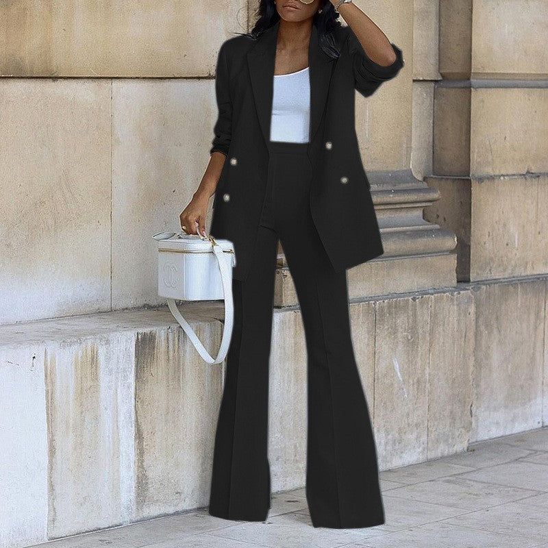 Fashion Solid Color Polyester Button Pants Sets 2 Piece Set