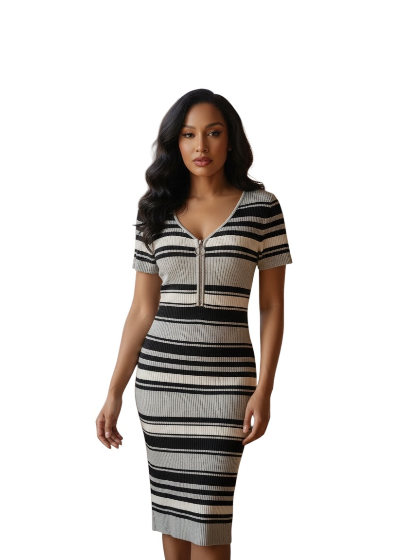 Ribbed Knit Mock Neck Midi Dress