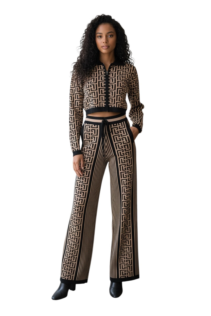 Beige and Black Pants suit