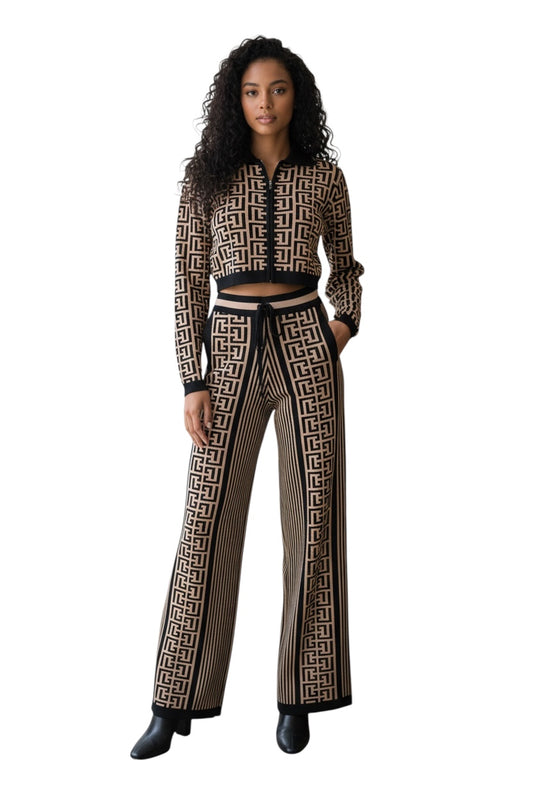 Beige and Black Pants suit