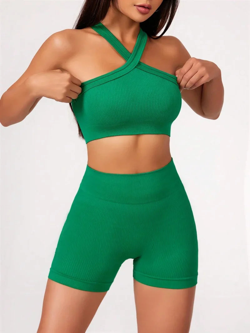 Yoga Shorts and Sports Bra Set