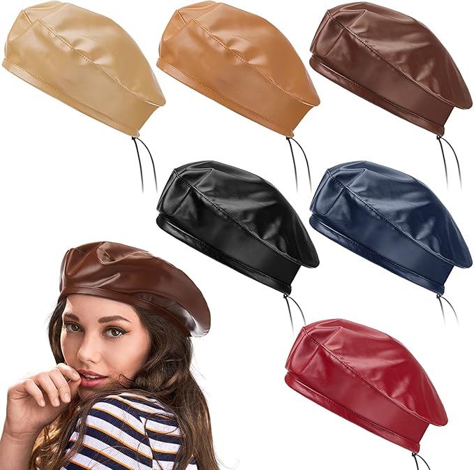 Pleather Beret Hats