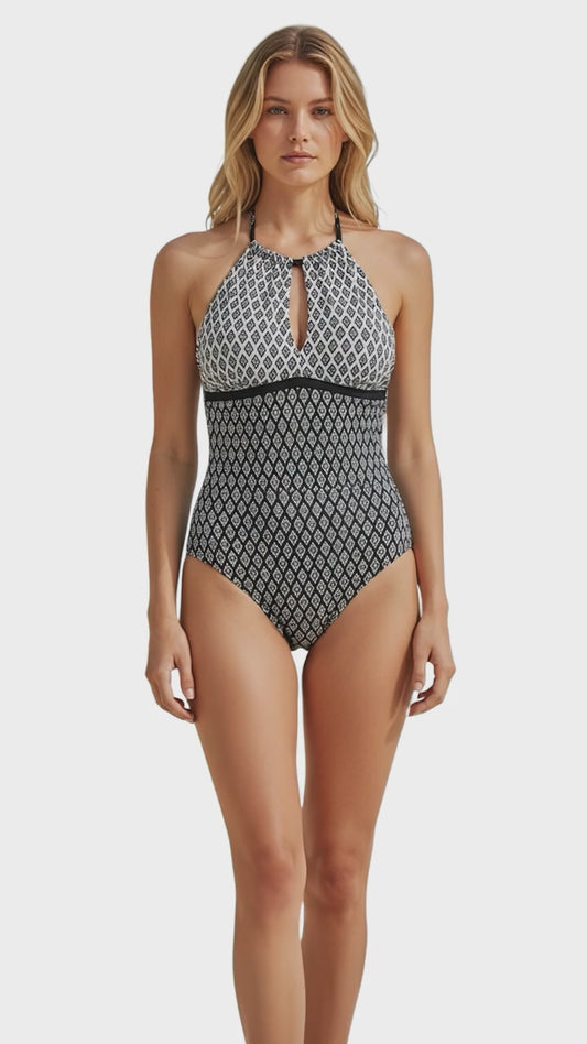 Black and white geometric swimsuit